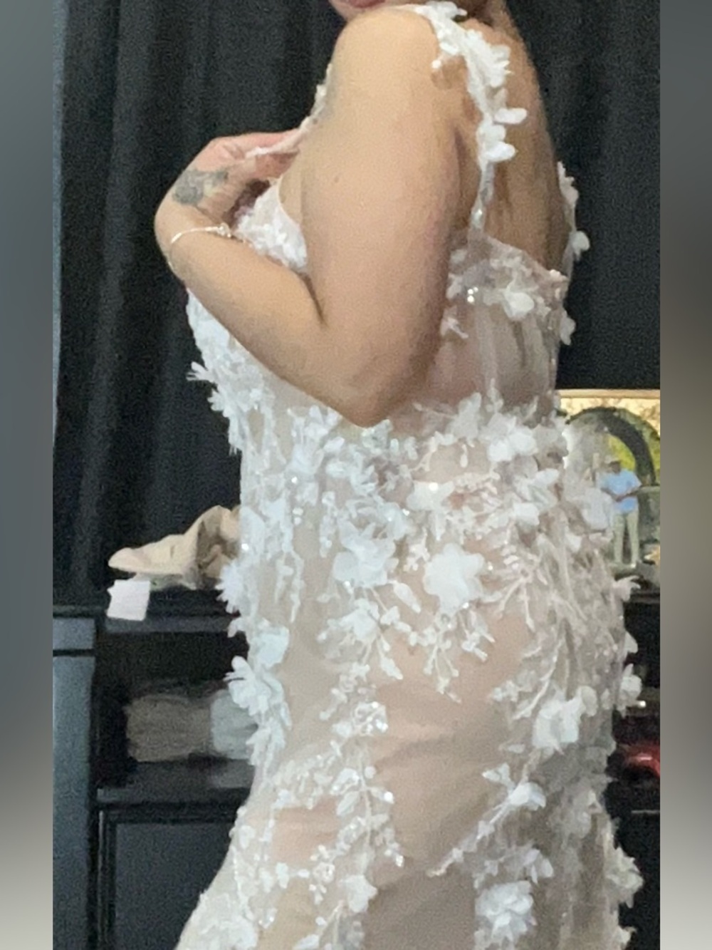 Azazie White 3D Floral Appliqué Sheath Dress